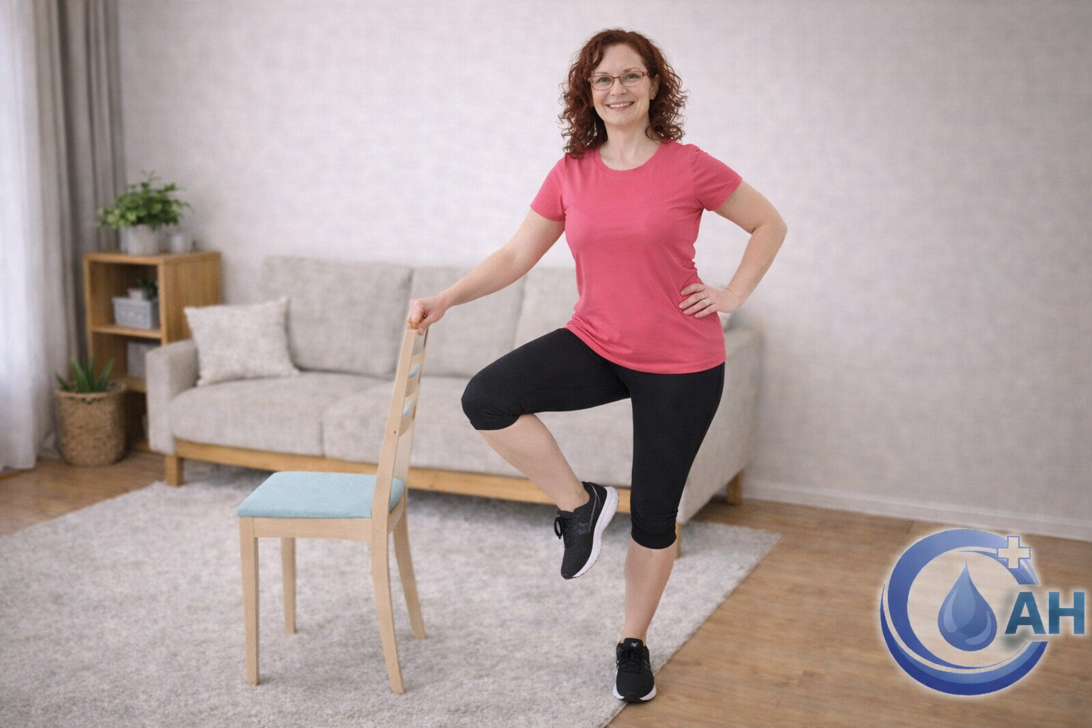 Výdrž ve stoje na jedné noze (drž se židle)