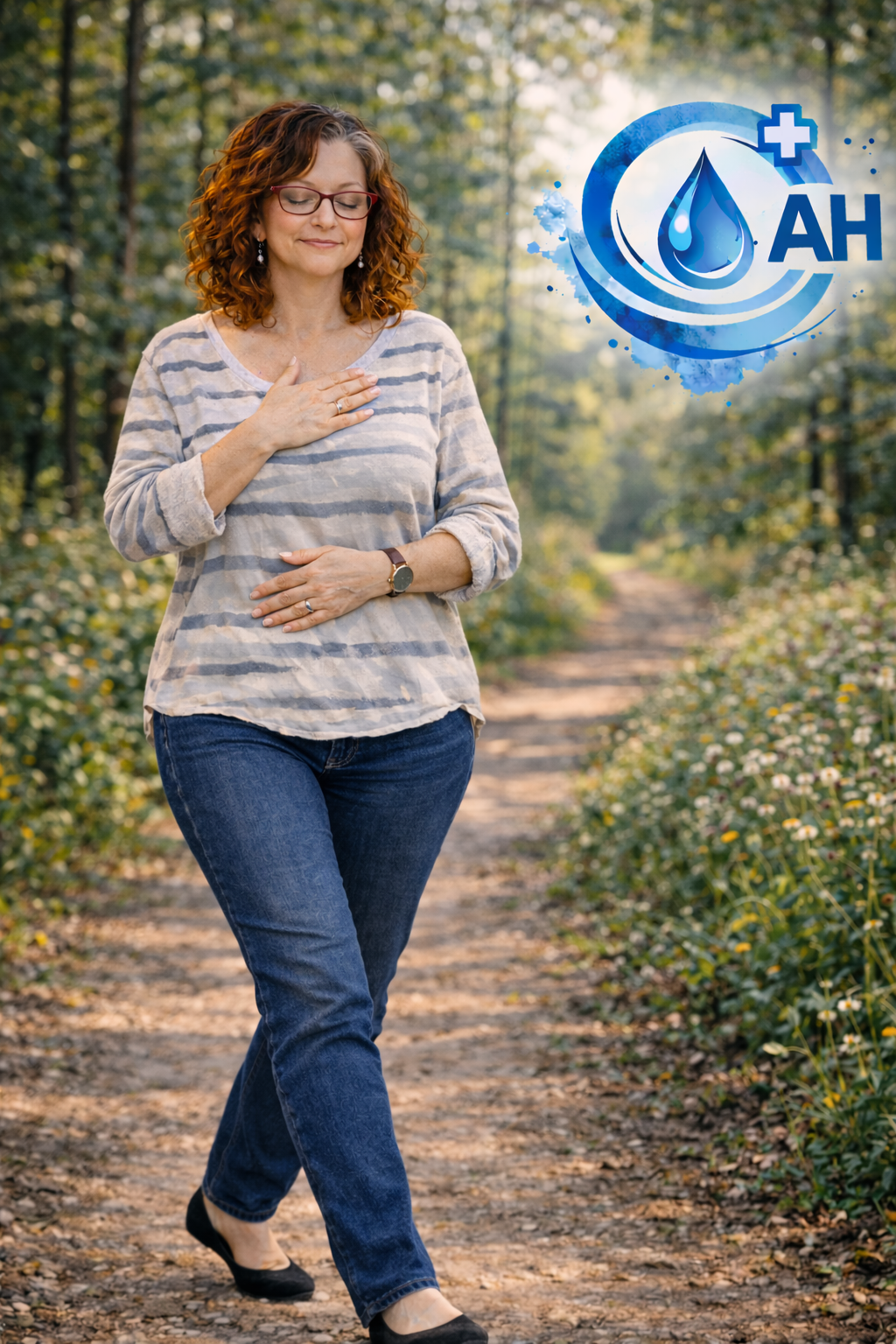 Chůze s dechem  Slaď krok s dechem – jeden krok na nádech, druhý na výdech. Nech pohyb i dech přirozeně zpomalit a tělo se postupně uvolnit.